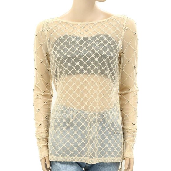 Free People Cross My Heart Tunic Top Barnacle Mauve Sheer Embellished S 257025 - Picture 7 of 9